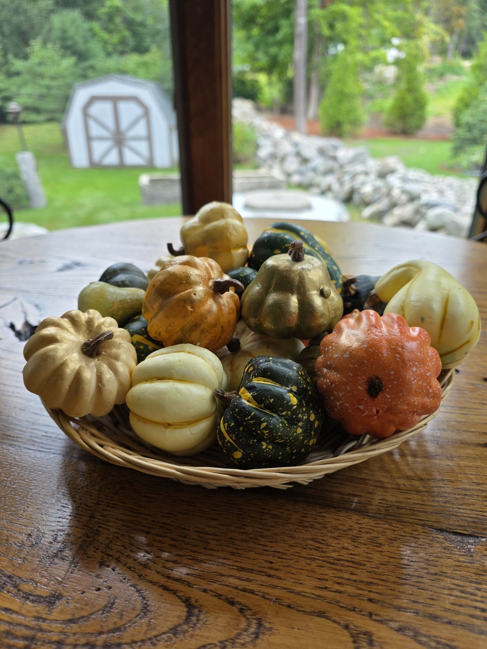 Decorative Mixed Artificial Gourd Basket Assorted Fall Colors - Basket Included